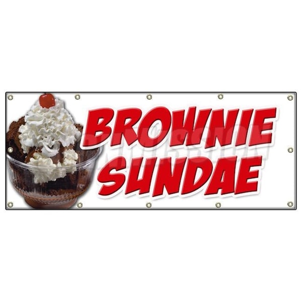 BROWNIE SUNDAE BANNER SIGN ice cream dessert whipped cream cherry